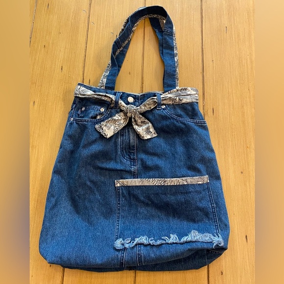 Denim Jeans Womens Boho Shabby Chic Tote Bag High Quality Lined Pockets Unique - Picture 1 of 16